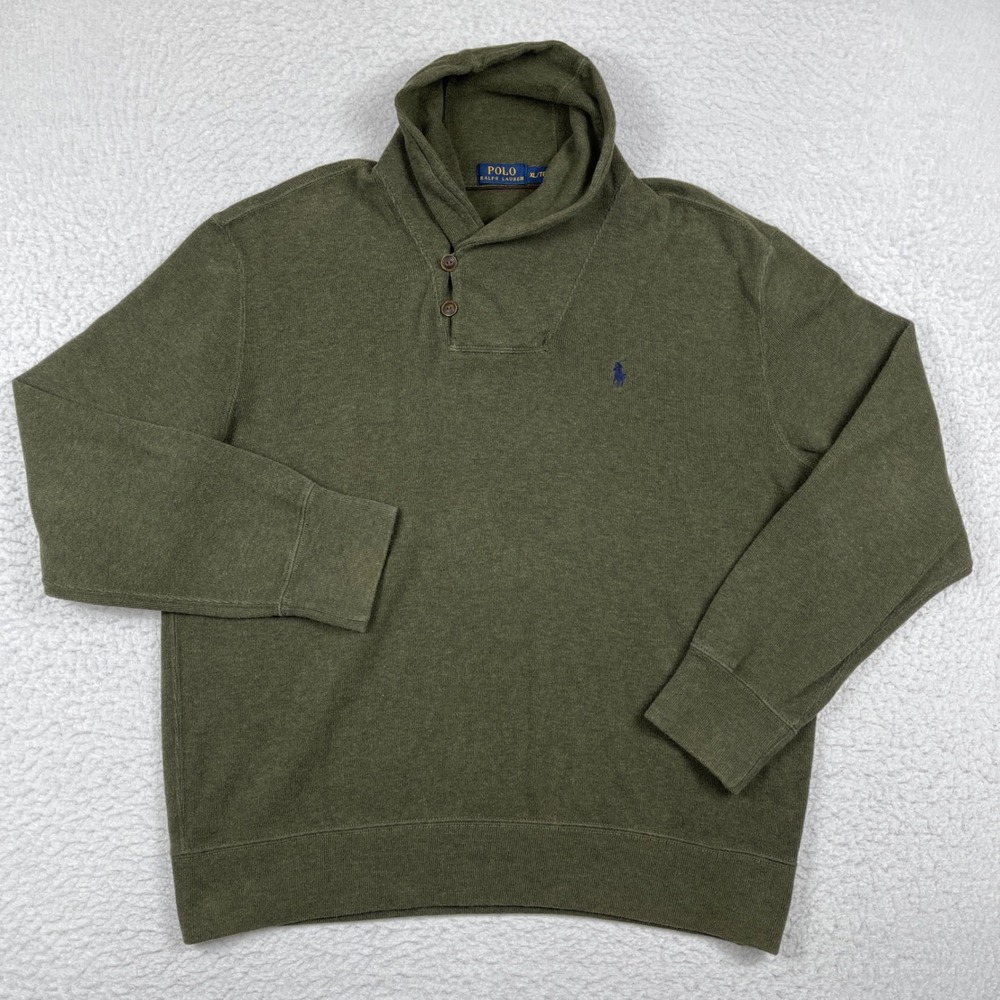 Polo Ralph Lauren Shawl Collar Pullover Mens XL‎ Olive Green Cotton Sweatshirt